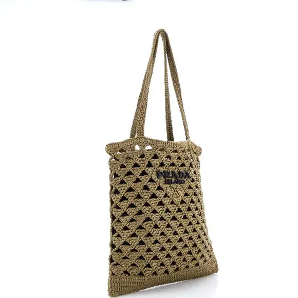 Prada Triangle Logo Tote Raffia Crochet #240260P13B - Picture 2 of 6